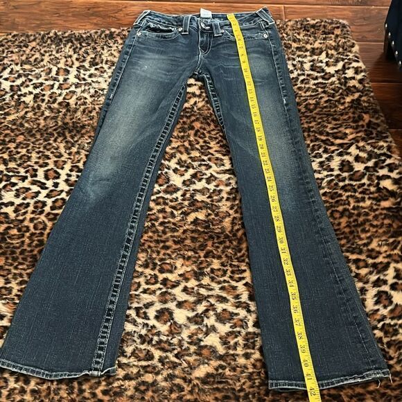 Y2K True Religion Becky Blue Factory Distressed Denim Flare Jeans Festival - Picture 3 of 11